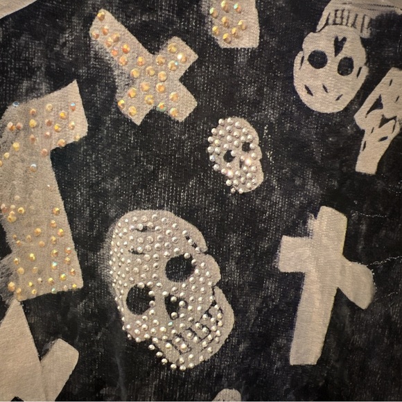 Vocal skull cross studded bling Y2K long sleeve top size XL - Picture 2 of 5
